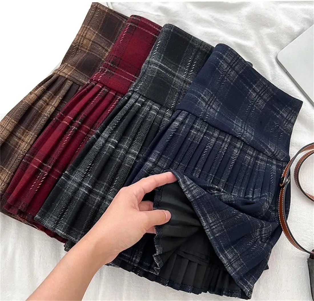 Women Plaid Mini Pleated Skirt High Waist Vintage Harajuku A-Line Skirt