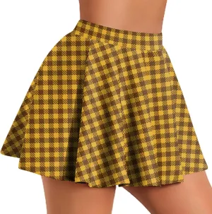 Women Plaid Mini Skirts Vintage High Waisted Pleated Skirt Elastic Stretchy A Line Skirts Tartan Skirt