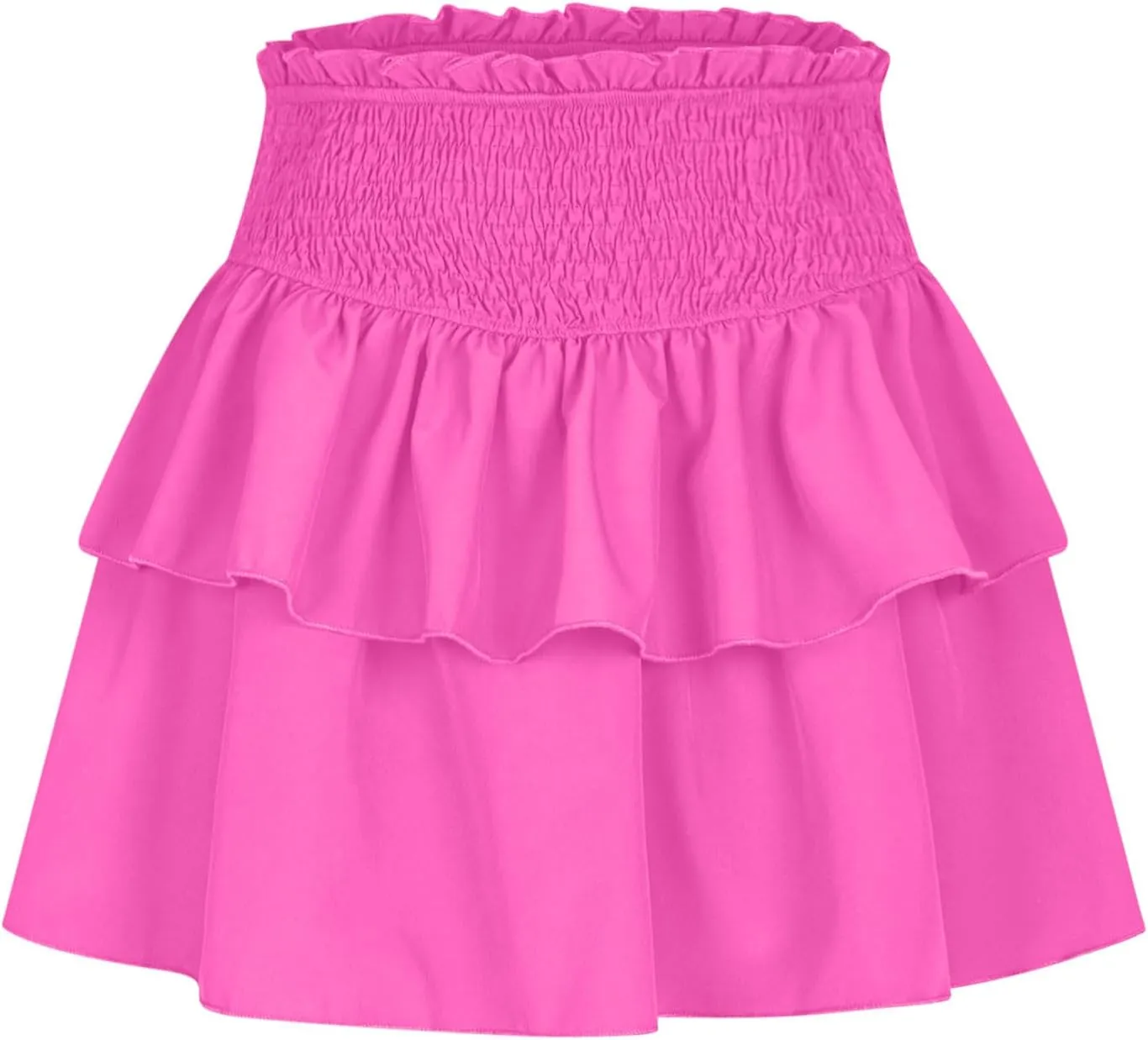 Women Ruffle Mini Skirts Layered High Waist Skirt Tiered Elastic Skirts Pleated Athletic Skirt Stretch Flared Skirts