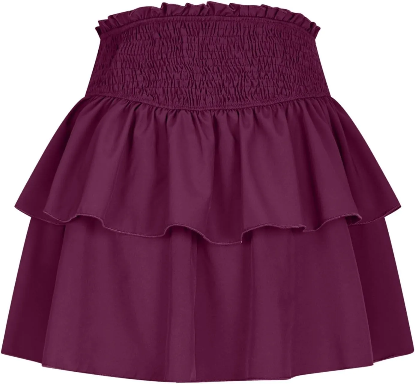 Women Ruffle Mini Skirts Layered High Waist Skirt Tiered Elastic Skirts Pleated Athletic Skirt Stretch Flared Skirts