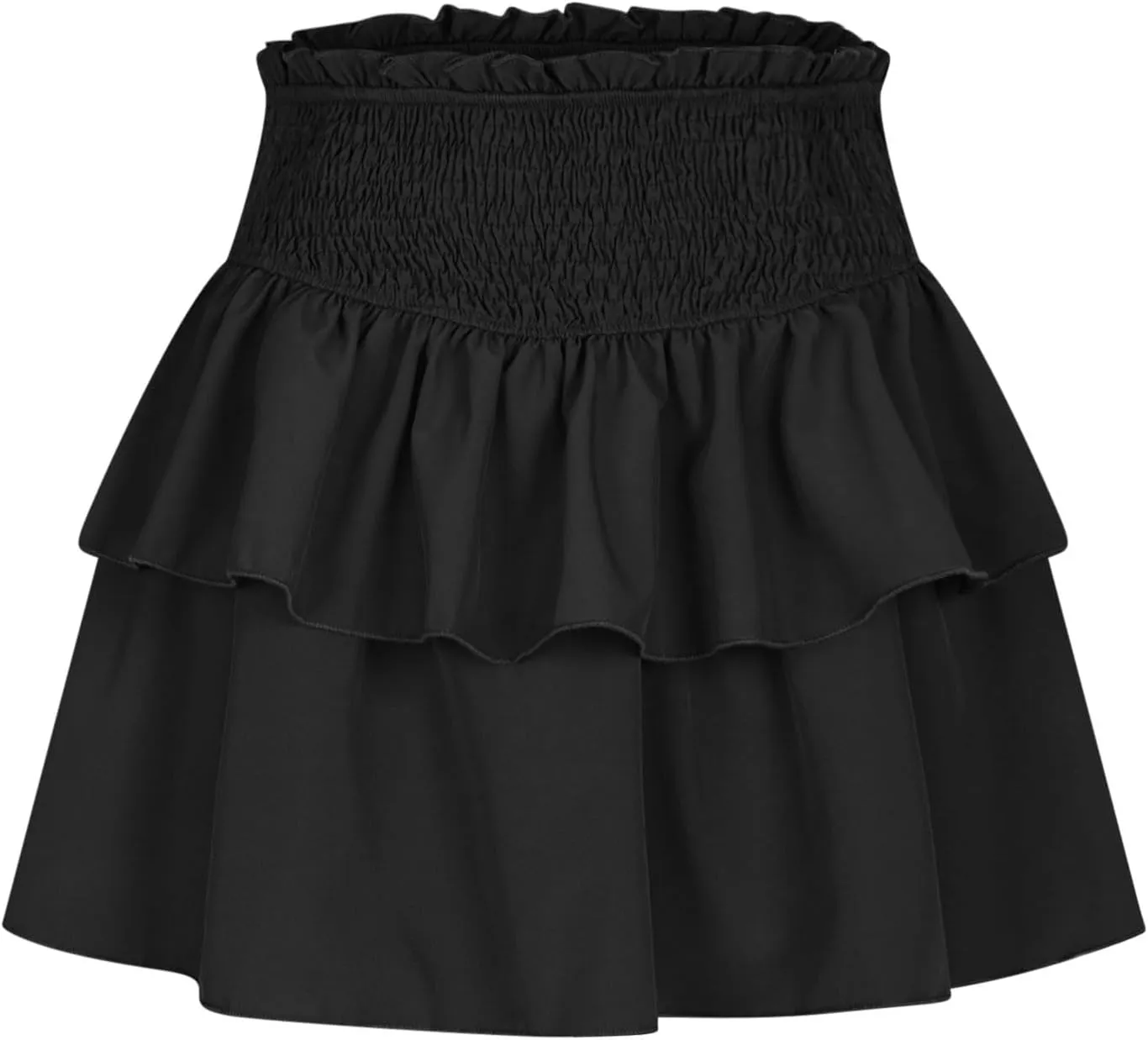 Women Ruffle Mini Skirts Layered High Waist Skirt Tiered Elastic Skirts Pleated Athletic Skirt Stretch Flared Skirts