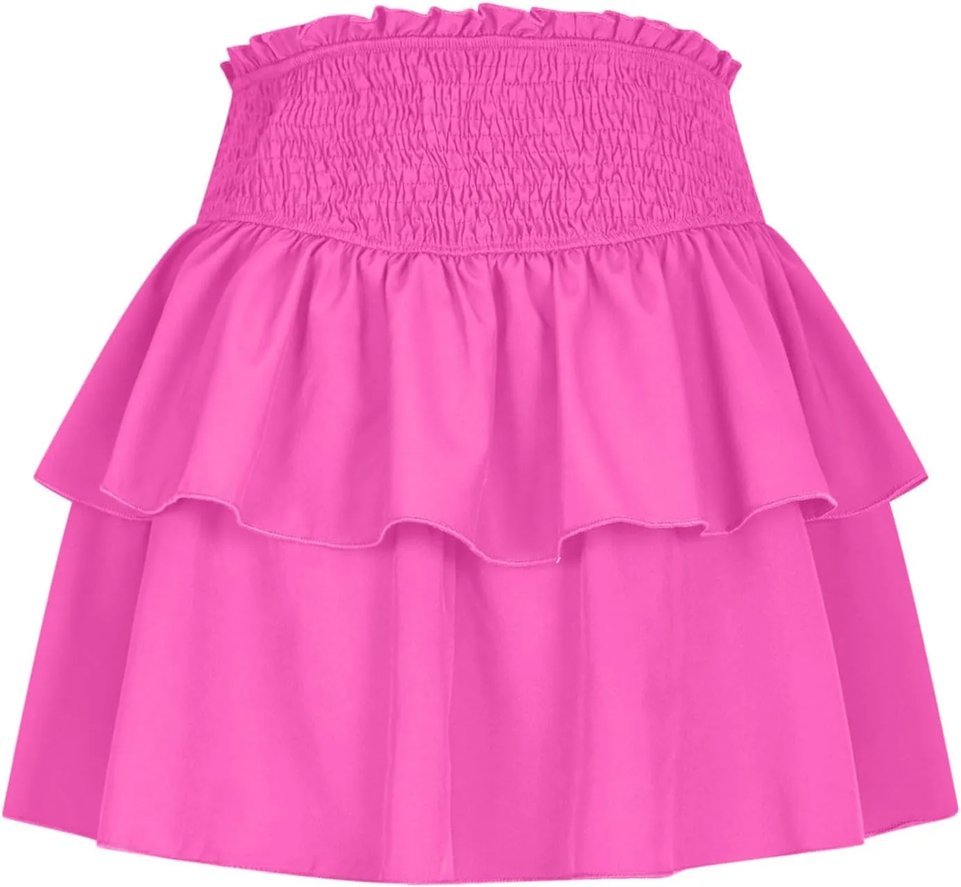 Women Ruffle Mini Skirts Layered High Waist Skirt Tiered Elastic Skirts Pleated Athletic Skirt Stretch Flared Skirts