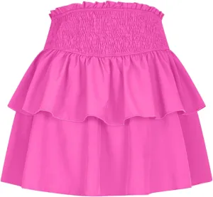 Women Ruffle Mini Skirts Layered High Waist Skirt Tiered Elastic Skirts Pleated Athletic Skirt Stretch Flared Skirts