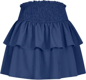 Women Ruffle Mini Skirts Layered High Waist Skirt Tiered Elastic Skirts Pleated Athletic Skirt Stretch Flared Skirts