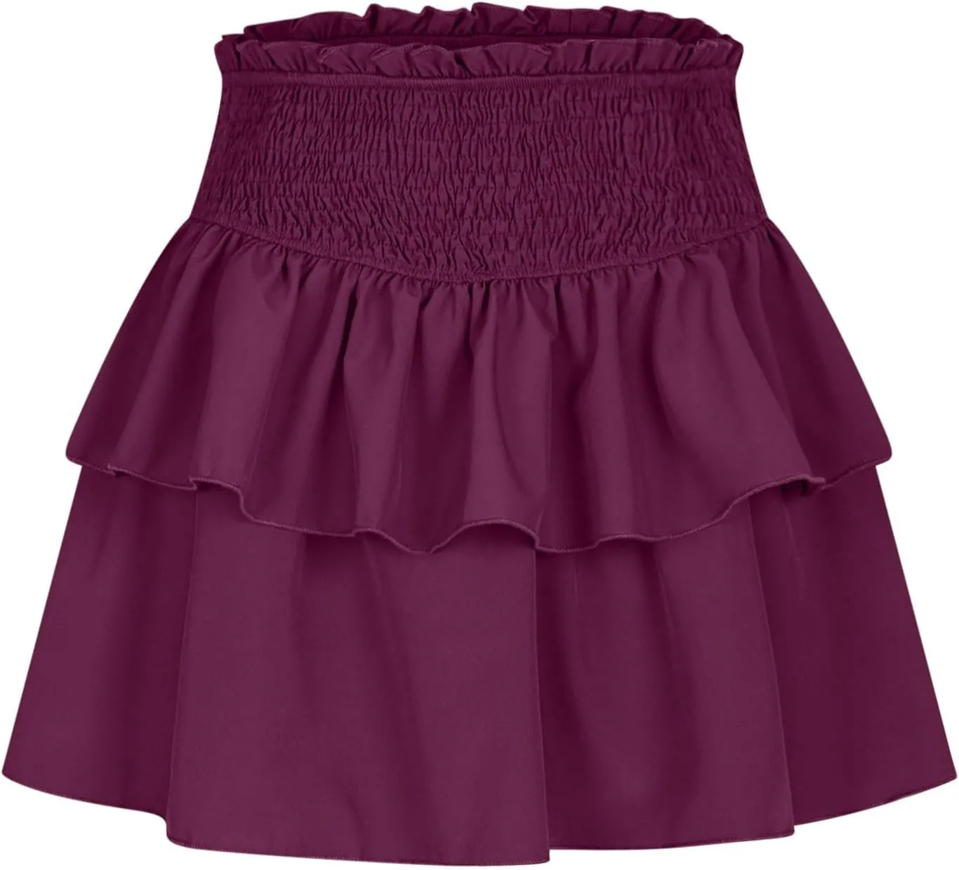 Women Ruffle Mini Skirts Layered High Waist Skirt Tiered Elastic Skirts Pleated Athletic Skirt Stretch Flared Skirts
