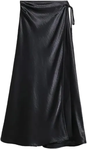 Women Spring Summer Elegant Long Skirts Lace-Up Satin A-Line Skirt with Slit
