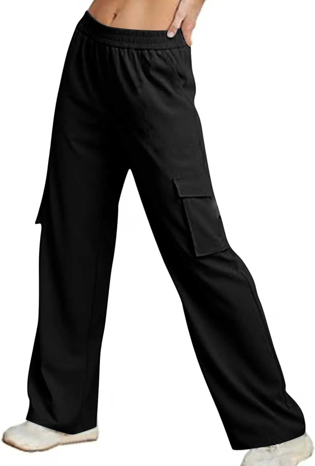 Women Summer Elastic Waist Cargo Pants Wide Leg Casual Pants Relaxed Fit Straight Leg Slack Trendy Y2K Trousers