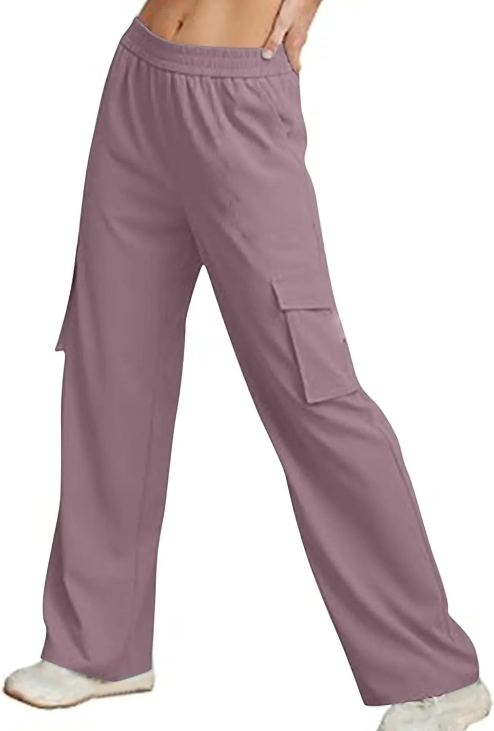 Women Summer Elastic Waist Cargo Pants Wide Leg Casual Pants Relaxed Fit Straight Leg Slack Trendy Y2K Trousers