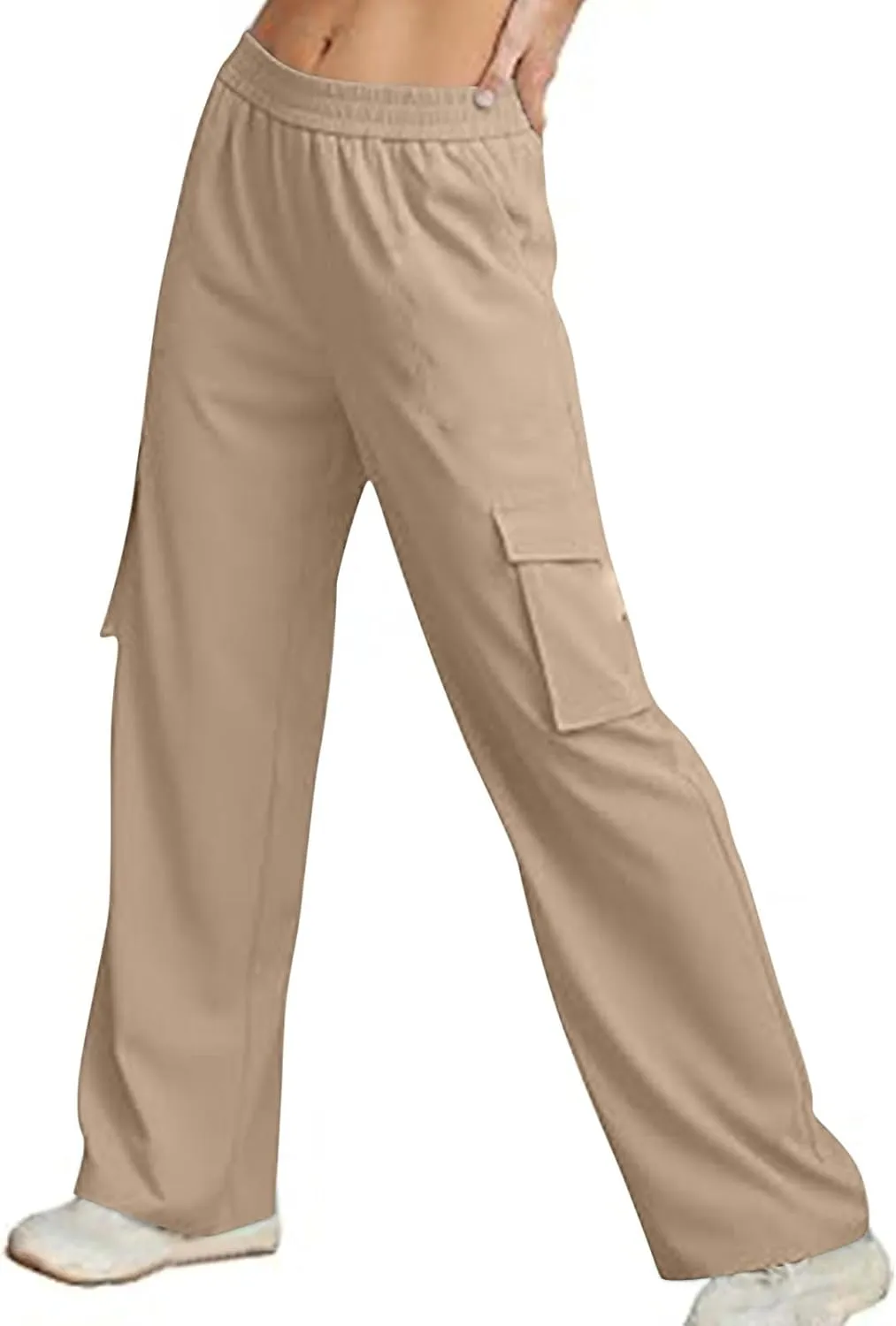 Women Summer Elastic Waist Cargo Pants Wide Leg Casual Pants Relaxed Fit Straight Leg Slack Trendy Y2K Trousers