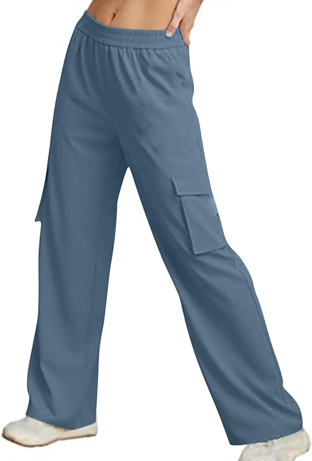 Women Summer Elastic Waist Cargo Pants Wide Leg Casual Pants Relaxed Fit Straight Leg Slack Trendy Y2K Trousers