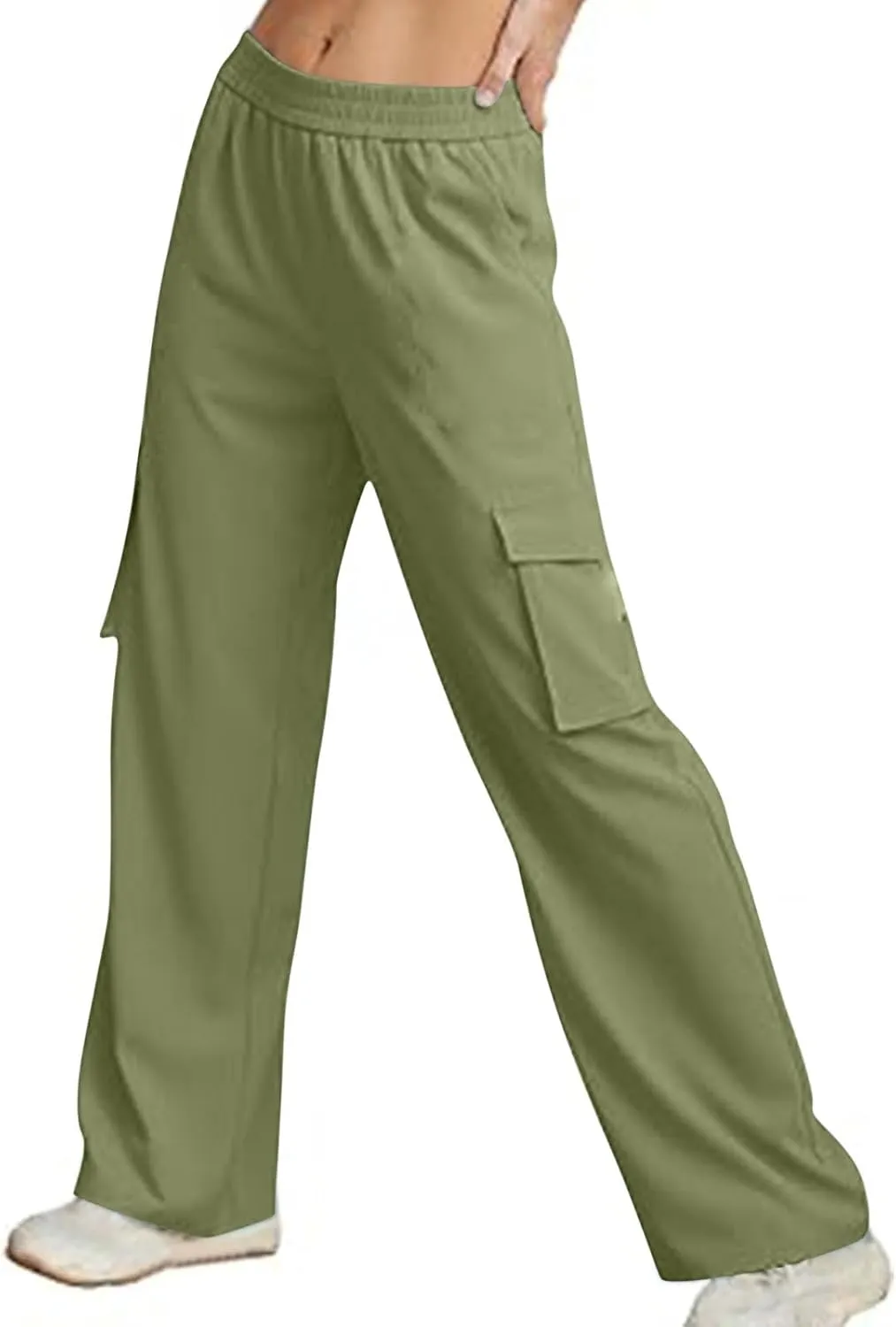 Women Summer Elastic Waist Cargo Pants Wide Leg Casual Pants Relaxed Fit Straight Leg Slack Trendy Y2K Trousers