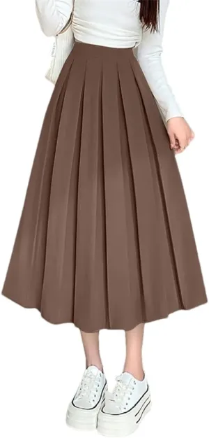 Women Summer Long Flared Hem Elastic Waist A Line Skirt Daily Wear Casual Skirts