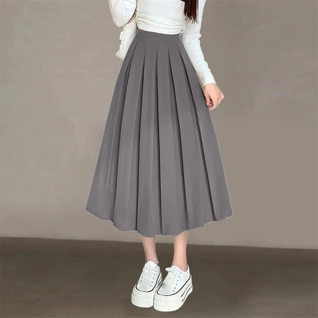 Women Summer Long Flared Hem Elastic Waist A Line Skirt Daily Wear Casual Skirts