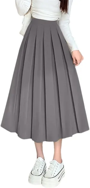 Women Summer Long Flared Hem Elastic Waist A Line Skirt Daily Wear Casual Skirts