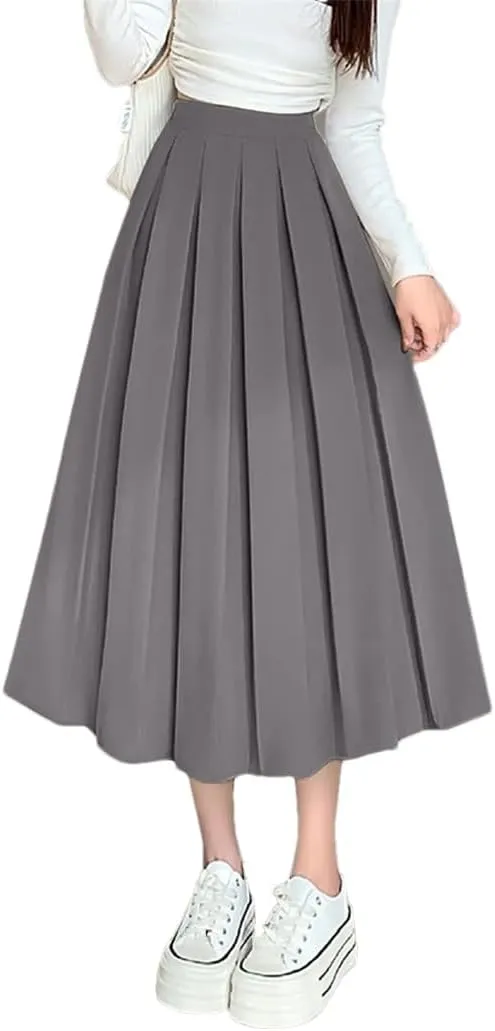 Women Summer Long Flared Hem Elastic Waist A Line Skirt Daily Wear Casual Skirts