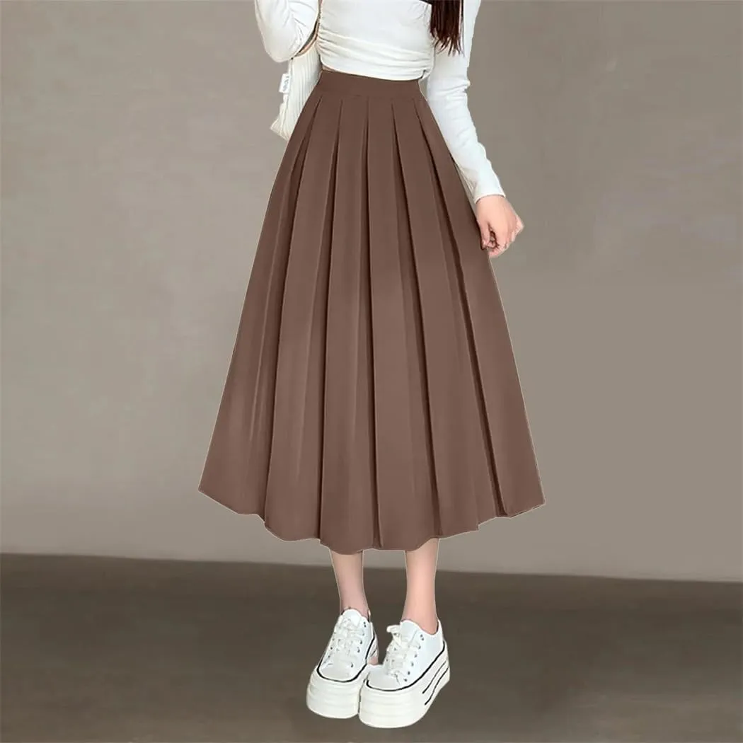 Women Summer Long Flared Hem Elastic Waist A Line Skirt Daily Wear Casual Skirts