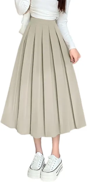 Women Summer Long Flared Hem Elastic Waist A Line Skirt Daily Wear Casual Skirts