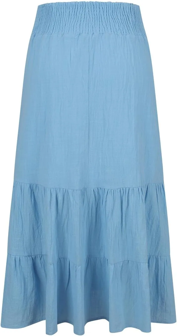 Women Summer Maxi Skirt Elastic High Waist Pleated Boho Ruffle Tiered Skirts 2025 Trendy Casual Flowy A-Line Skirt