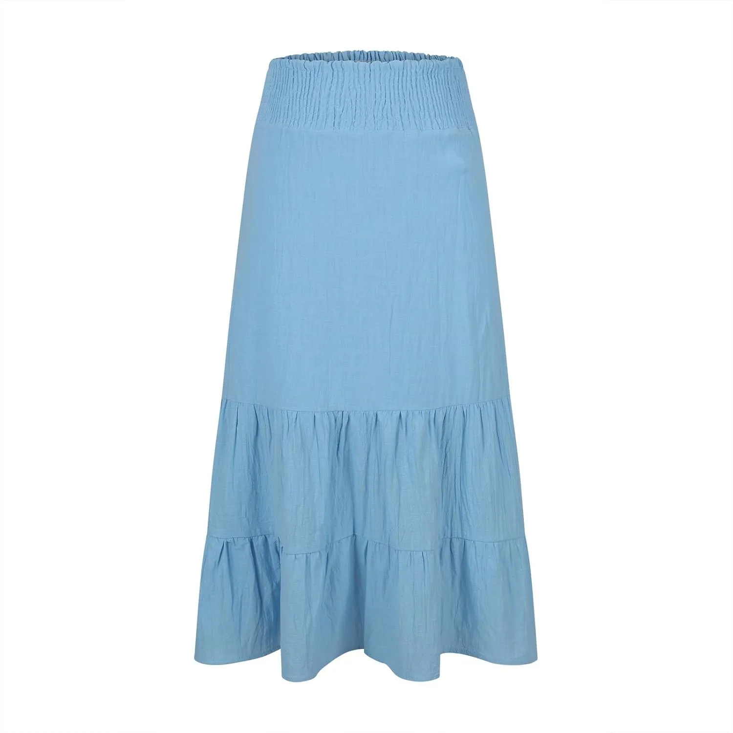 Women Summer Maxi Skirt Elastic High Waist Pleated Boho Ruffle Tiered Skirts 2025 Trendy Casual Flowy A-Line Skirt