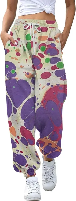 Women Sweatpants 2024 Breathable Color Blocking Gradient Casual Pants Side Pockets Leg Fleece Lounge Pants for