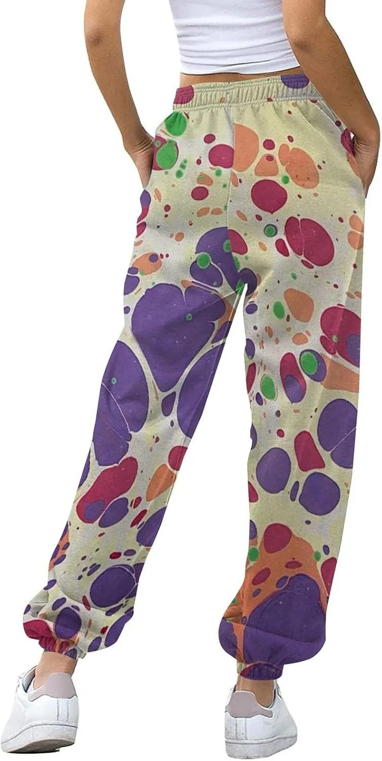 Women Sweatpants 2024 Breathable Color Blocking Gradient Casual Pants Side Pockets Leg Fleece Lounge Pants for