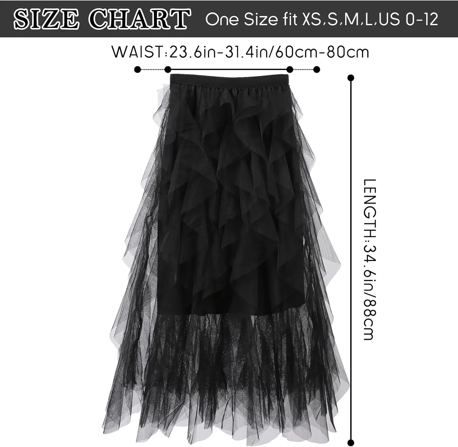 Women Tulle Skirts Layered Tutu Skirt Midi Length Elastic High Waist A Line Skirt