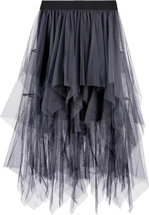 Women Tulle Skirts Layered Tutu Skirt Midi Length Elastic High Waist A Line Skirt