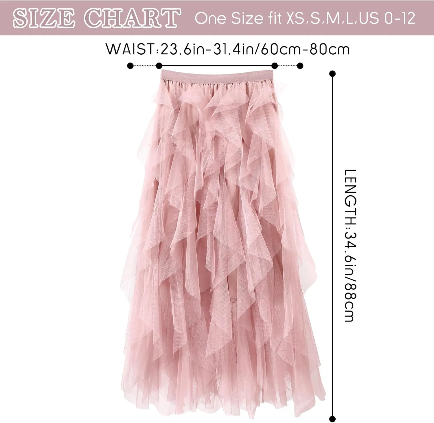 Women Tulle Skirts Layered Tutu Skirt Midi Length Elastic High Waist A Line Skirt