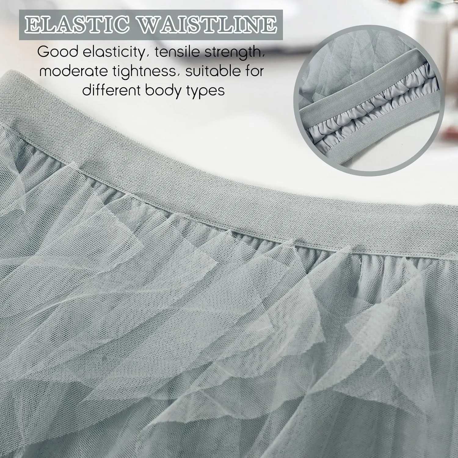 Women Tulle Skirts Layered Tutu Skirt Midi Length Elastic High Waist A Line Skirt