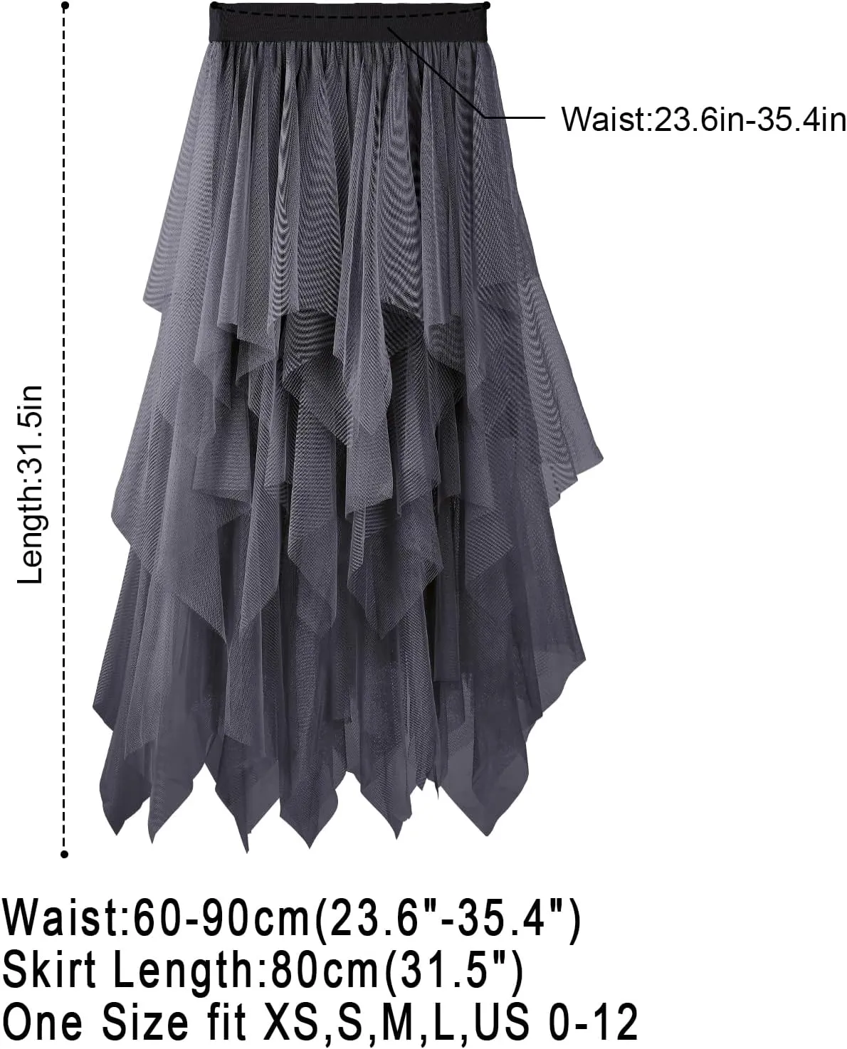 Women Tulle Skirts Layered Tutu Skirt Midi Length Elastic High Waist A Line Skirt