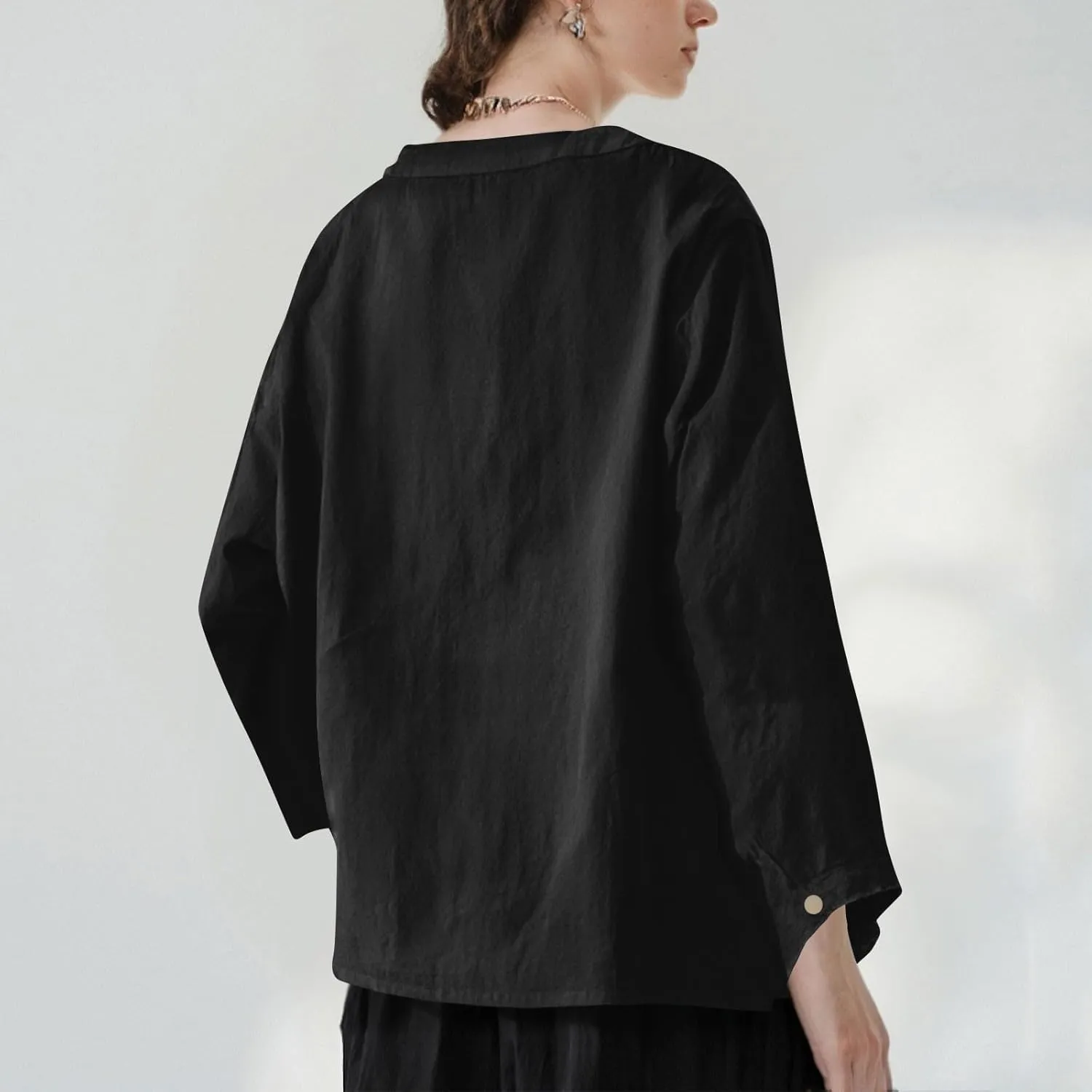 Womens 2025 Stand Collar Blouses Cotton-Linen Short Sleeve T-Shirts Summer Casual Loose Comfort Tops Daily Wear