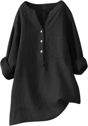 Womens 2025 Stand Collar Blouses Cotton-Linen Short Sleeve T-Shirts Summer Casual Loose Comfort Tops Daily Wear