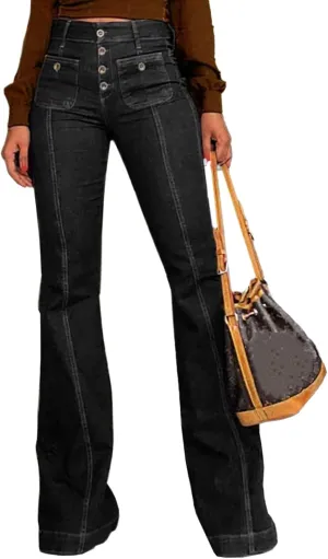 Women's 90s Vintage High Waisted Flared Jeans Stretch Slim Fit Bootcut Wide Leg Denim Pants