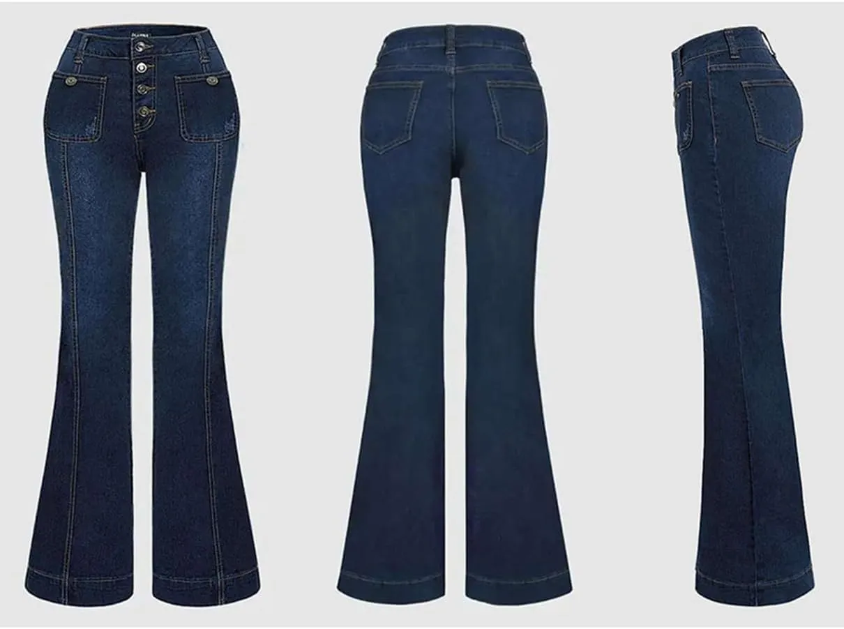 Women's 90s Vintage High Waisted Flared Jeans Stretch Slim Fit Bootcut Wide Leg Denim Pants