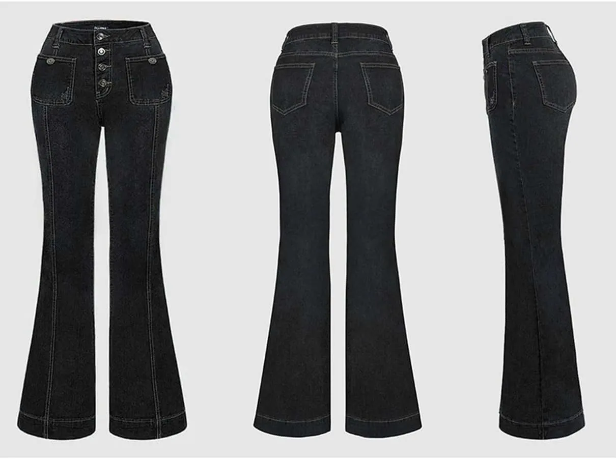Women's 90s Vintage High Waisted Flared Jeans Stretch Slim Fit Bootcut Wide Leg Denim Pants