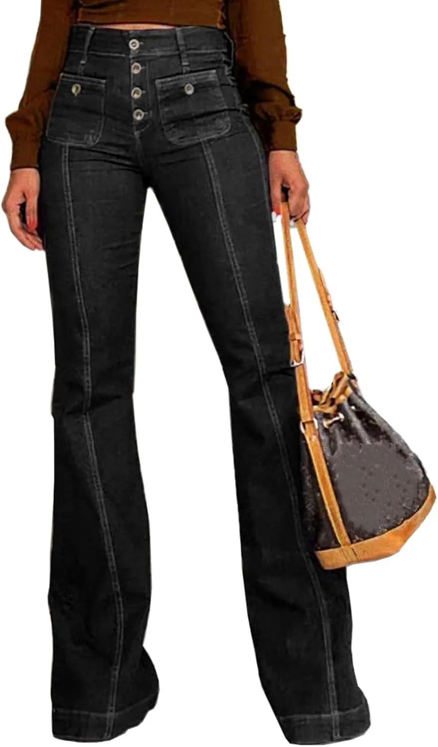 Women's 90s Vintage High Waisted Flared Jeans Stretch Slim Fit Bootcut Wide Leg Denim Pants