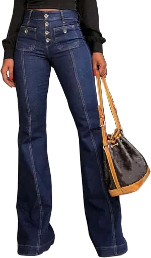 Women's 90s Vintage High Waisted Flared Jeans Stretch Slim Fit Bootcut Wide Leg Denim Pants