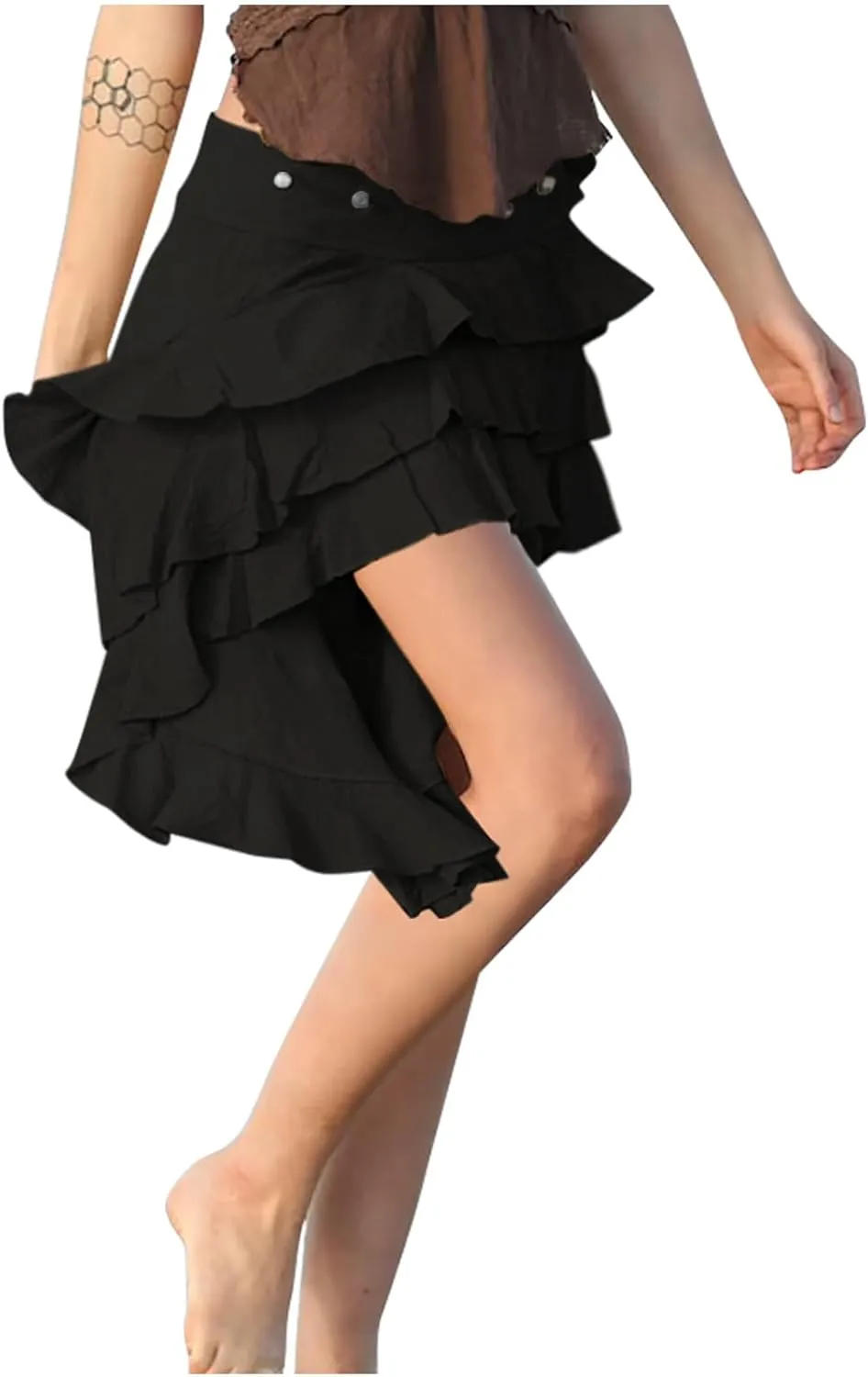 Womens Asymmetrical Hem Ruffle Skirts High Waisted Pleated Skirt Elastic Layered Mini Skirts A Line Beach Skirt