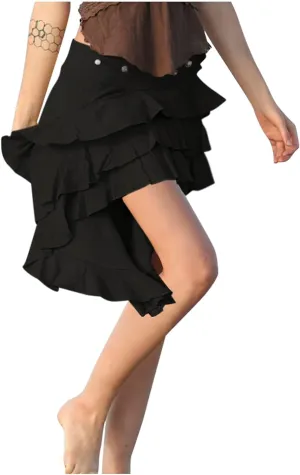 Womens Asymmetrical Hem Ruffle Skirts High Waisted Pleated Skirt Elastic Layered Mini Skirts A Line Beach Skirt