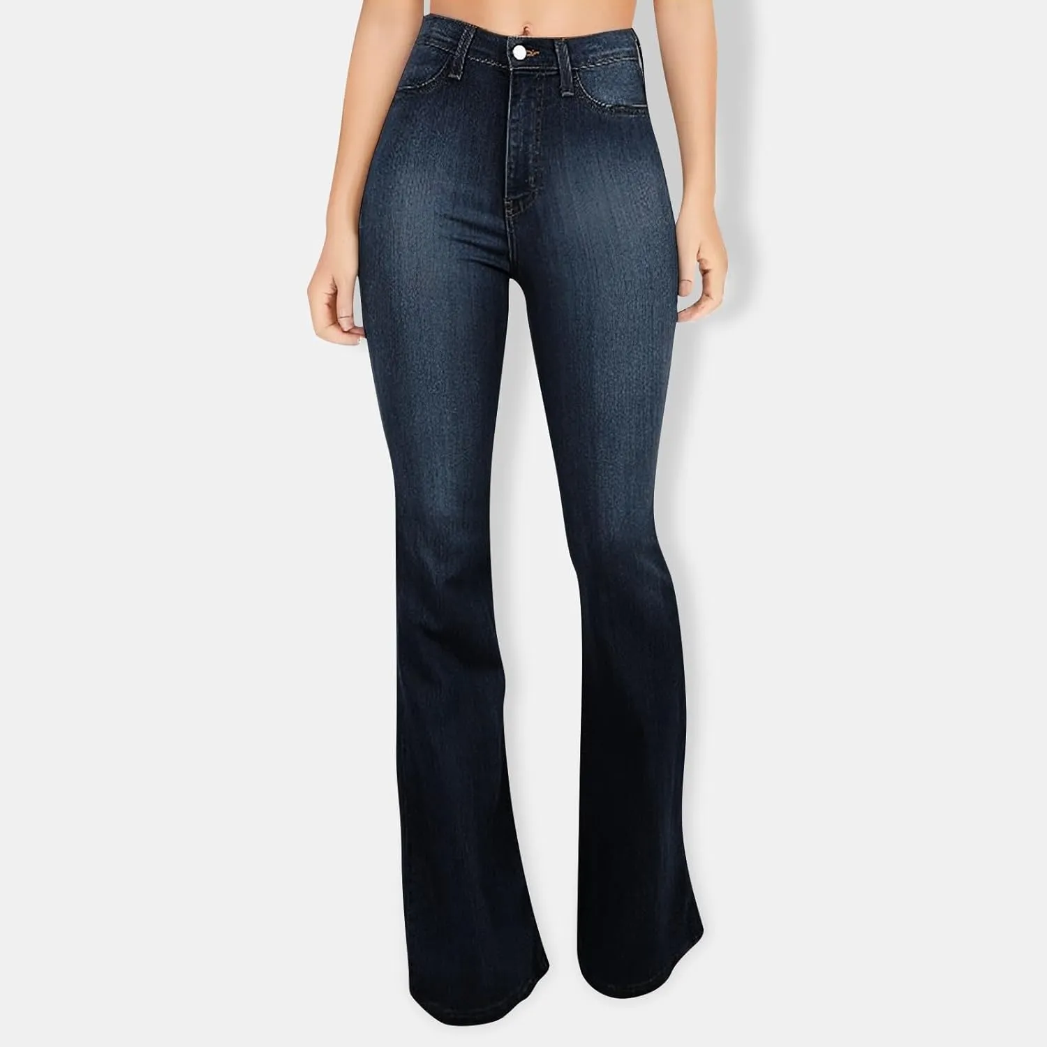 Womens Bell Bottom Jeans Wide Leg Slimming Flare Jeans High Waisted Bootcut Pockets Dress Pants Tummy Control