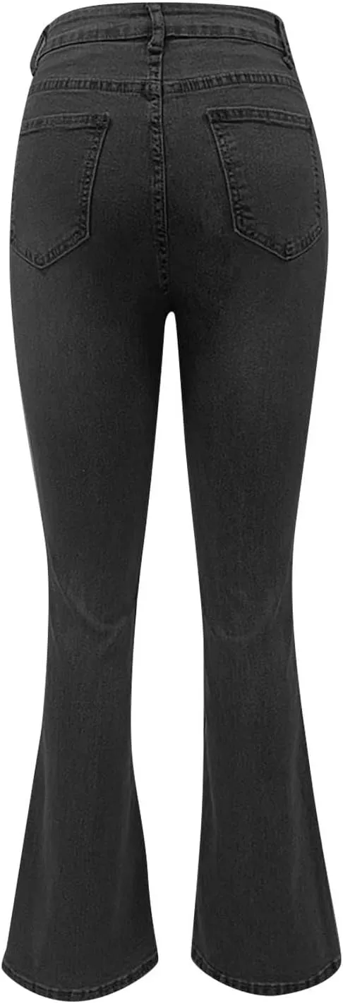 Womens Bell Bottom Jeans Wide Leg Slimming Flare Jeans High Waisted Bootcut Pockets Dress Pants Tummy Control