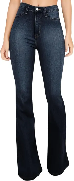 Womens Bell Bottom Jeans Wide Leg Slimming Flare Jeans High Waisted Bootcut Pockets Dress Pants Tummy Control