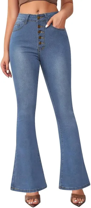 Womens Bell Bottom Jeans Wide Leg Slimming Flare Jeans High Waisted Bootcut Pockets Dress Pants Tummy Control