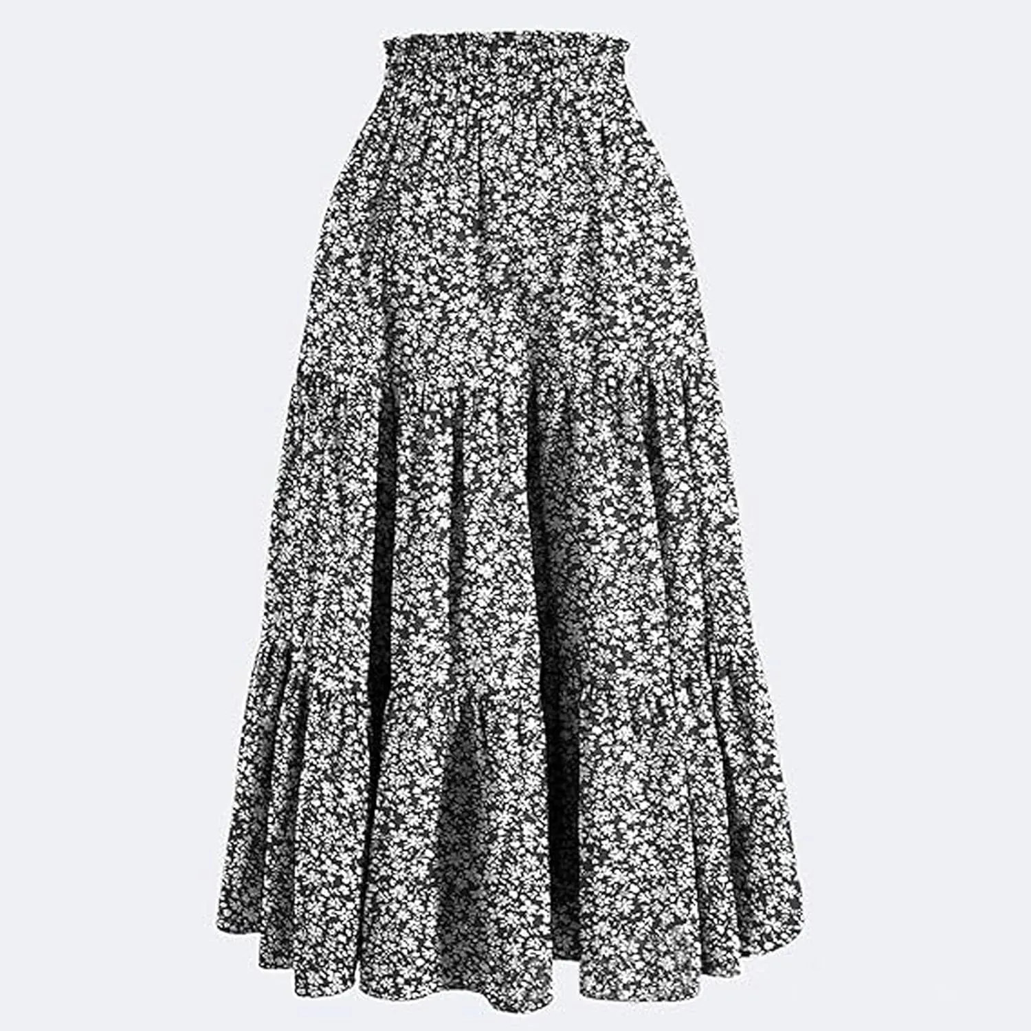 Women's Boho Skirt Casual Elastic High Waist Maxi Floral Print Skirts Summer Flowy A Line Beach Long Outfits Dress
