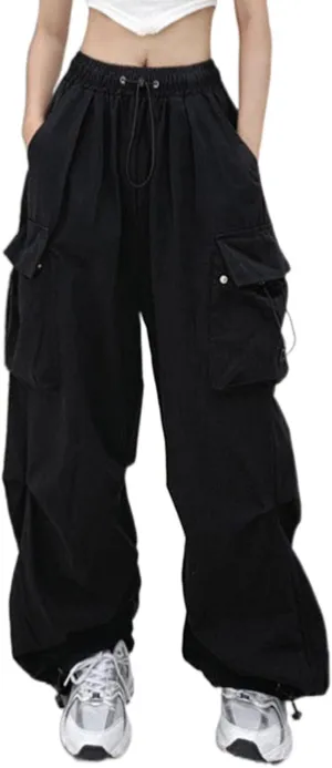 Womens Cargo Pants High Waisted Baggy Straight Wide Leg Drawstring Trousers Flap Pocket Casual Jogger Teens Fashion Plus Size Cyber 90S Hip Hop Y2K Clothes