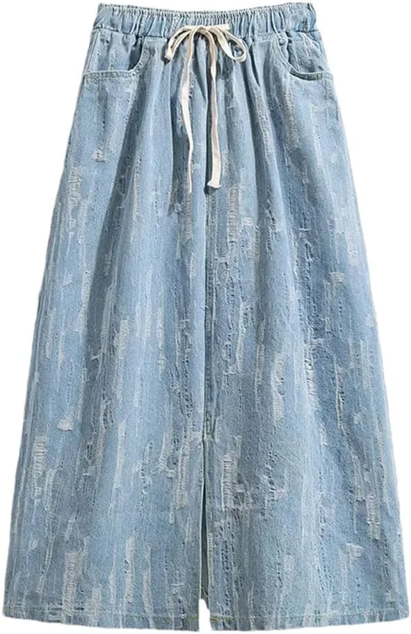 Womens Casual High Waist Pleated Split Skirts Office Solid Lace-Up A-Line Skirt