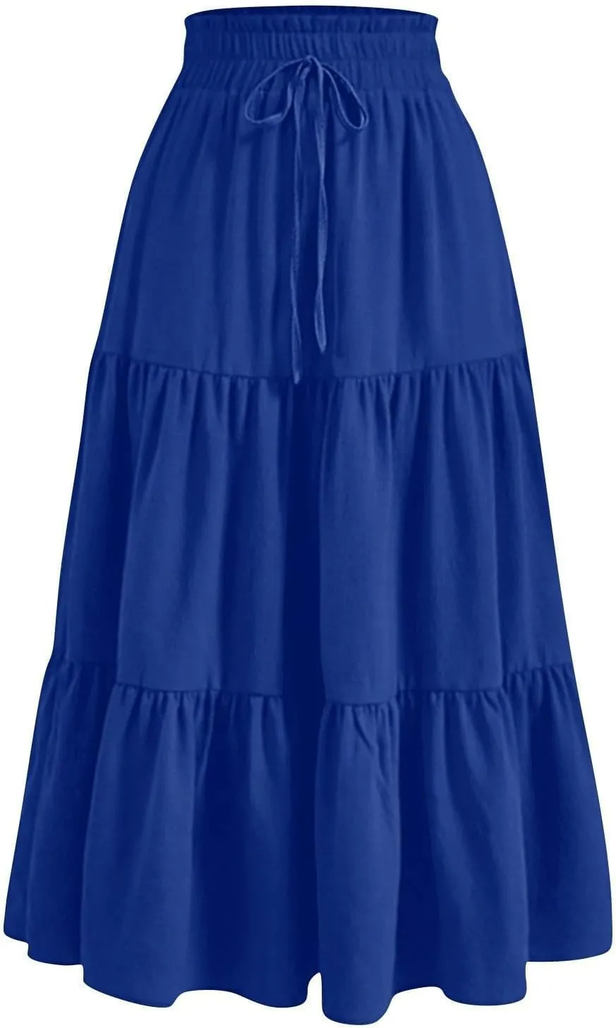 Women's Casual Skirts Summer Boho Flowy Midi Skirt A Line Pleated Long Skirts Tiered Elastic High Waisted Skirt