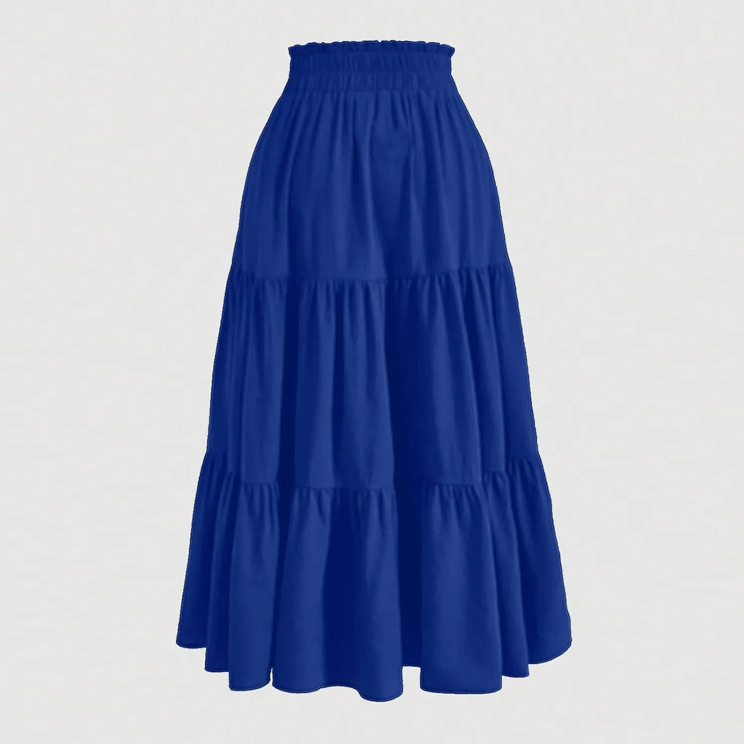 Women's Casual Skirts Summer Boho Flowy Midi Skirt A Line Pleated Long Skirts Tiered Elastic High Waisted Skirt