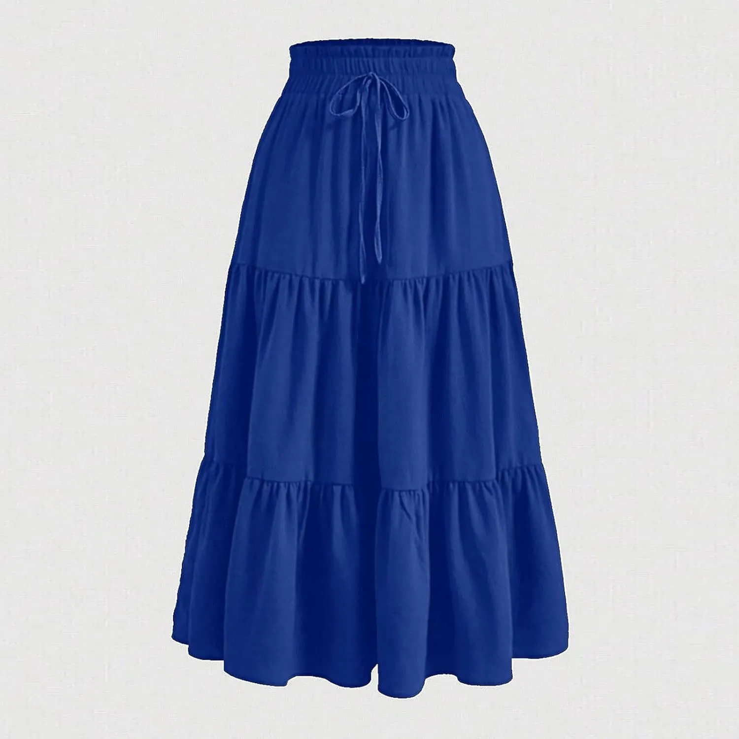Women's Casual Skirts Summer Boho Flowy Midi Skirt A Line Pleated Long Skirts Tiered Elastic High Waisted Skirt