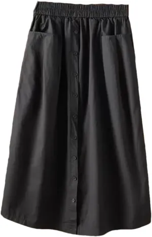 Women's Casual Washed Cotton Elastic Waist Slim Stpaight A Line Skirt with Large Pocket